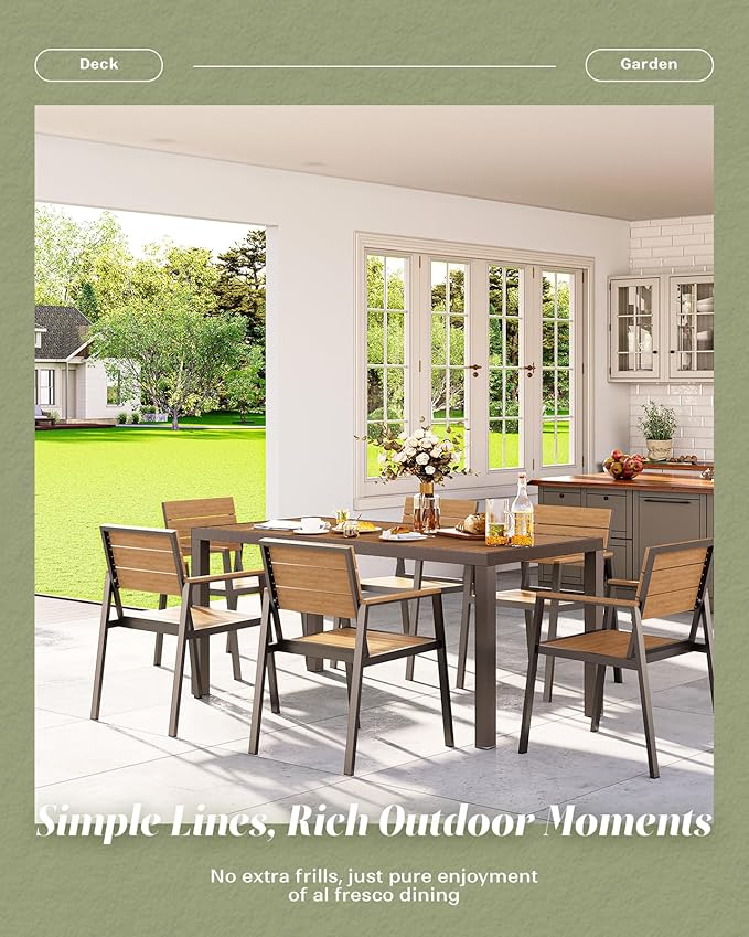 5-Piece Outdoor Dining Set, Aluminum Dining Table Set for 4, Patio Table and Chairs Set with Umbrella Hole, All Weather HDPS Outdoor Table and Chairs for 4 (Gray-Teak)