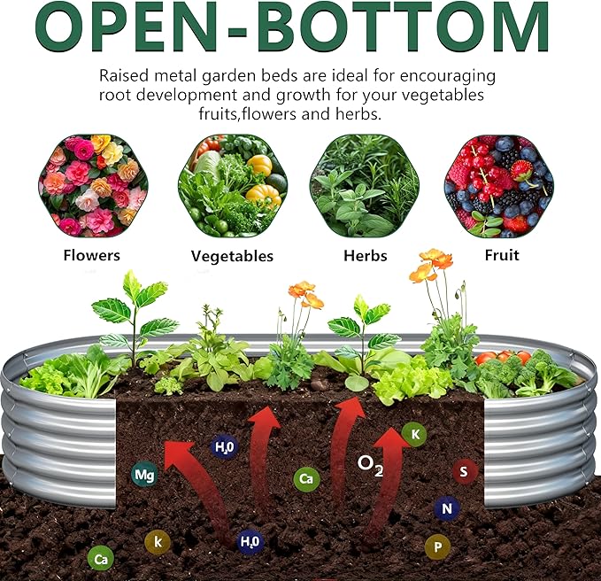 2PCS 8x4x1FT Galvanized Raised Garden Bed Kit,Vegetable Boxes-Oval Metal Flower Box,Large Planter Raised Beds Outdoor Garden for Planting,Fruit,Herb-Silver