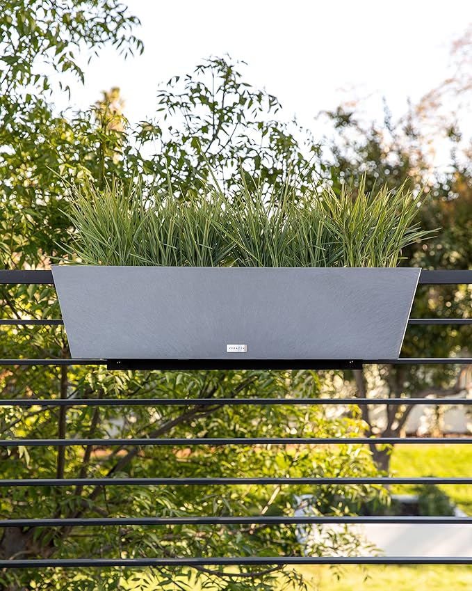 Veradek Pure Series Railing Planter - Plastic Hanging Planter for Outdoor Balcony/Fence | Durable All-Weather Use with Adjustable Brackets | Modern Décor for Flowers, Succulents, Hanging Plants