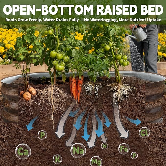 Galvanized Raised Garden Bed Outdoor, Large Raised Bed for Gardening, 2Pcs 4x2x1ft Oval Metal Planter Box for Vegetables, Fruits, Flowers, Dark Brown Wood Grain