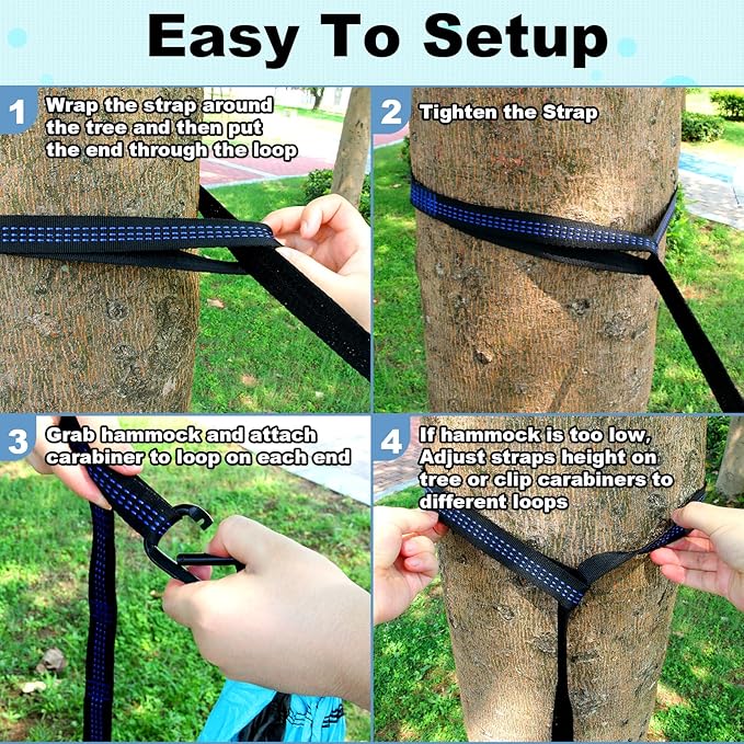 SZHLUX Camping Hammock Double & Single Portable Hammocks with 2 Tree Straps, Great for Hiking,Backpacking,Hunting,Outdoor,Beach,Camping,Dark Blue / Sky Blue