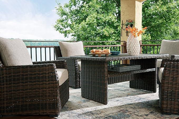 Signature Design by Ashley Brook Ranch Casual Outdoor Multi-use Table with 1 Fixed Shelf, Dark Brown & Gray
