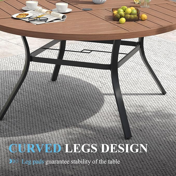 VICLLAX Patio Table and Chair Set of 10, All Weather Metal Round Outdoor Dining Furniture Set-59.9" Round Outdoor Table and Chairs, Walnut Wood Grain Tabletop