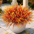 Artificial Fake Plants Flowers for Outdoors Fall Decor, 12 Bundles Fall Leaves Faux Lavender Flowers for Autumn Decoration, Fake Shrubs UV Resistant Planter No Fade for Garden Porch Balcony(Brown)
