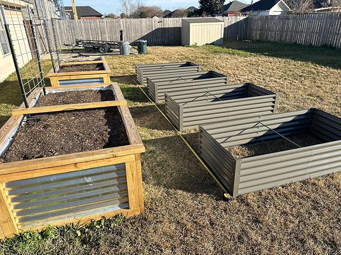 A ANLEOLIFE 6-Pack 4X4X1.5ft & 6X3X1.5ft Deep Root Galvanized Raised Garden Beds Outdoor for Planting Vegetables Flowers Herb, Quartz Grey