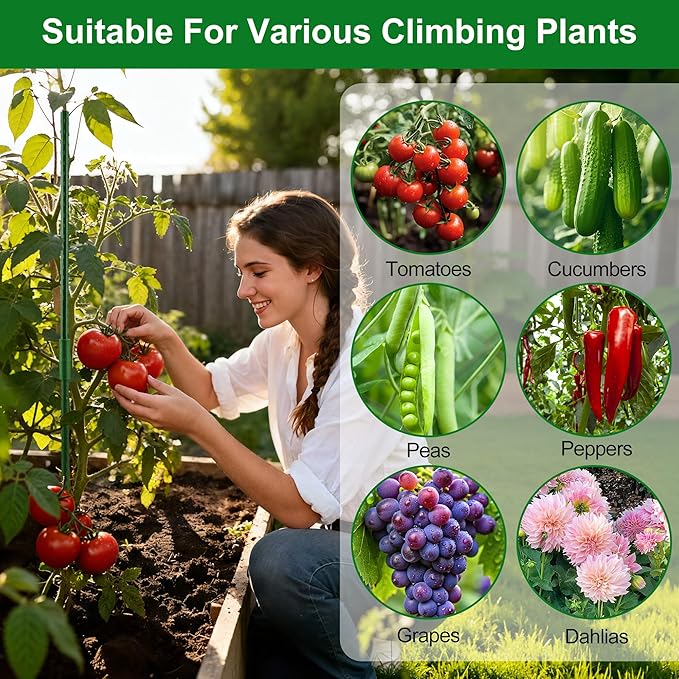 WAENLIR 16 Inch 72 Pack Extendable Garden Stakes Kit, DIY 4ft 5ft 6ft 7ft 8ft Plant Support Stakes with Connectors and Clips, Plastic Coated Metal Sticks for Tomato Indoor Outdoor