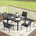 VICLLAX Patio Dining Set for 4, Alll Weather Metal Outdoor Furniture Set Includes 1 Square Outdoor Table and 4 Stackable Patio Chairs, Black Table and Dark Grey Chairs