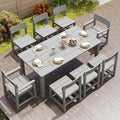 9 Piece Patio Dining Sets for 8 HIPS Outdoor Dining Table Set with Umbrella Hole Table and 8 Chairs Furniture for Backyard Poolside Garden, Grey