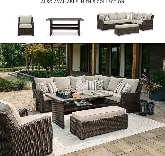 Signature Design by Ashley Brook Ranch Casual Outdoor Multi-use Table with 1 Fixed Shelf, Dark Brown & Gray