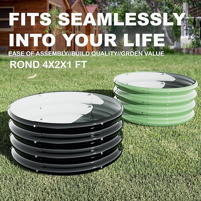 2Pcs 2X2X1ft Round Raised Garden Bed Kit,Galvanized Raised Garden Beds Outdoor, Metal Planter Box Steel Kit Flower Herb,Vegetables..Galvanized