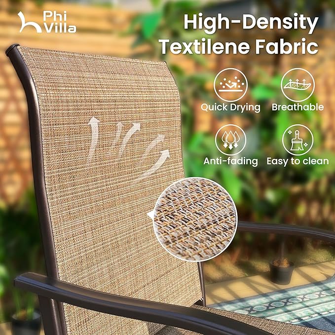 PHI VILLA Outoor Swivel Bar Stools Set of 6 with Armrest and Backrest, 30" Seat Height High Top Bar Height Patio Chairs, Brown Textilene Fabric