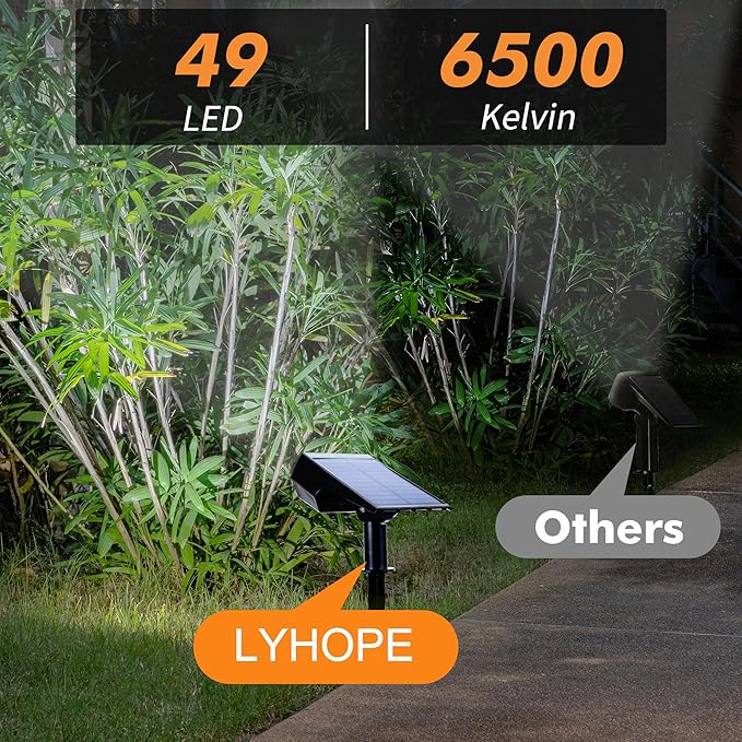 LYHOPE Solar Spot Light Outdoor, 49 LED Lights for Outside, 2 Modes Solar Powered Spotlights, Waterproof Pathway Light for Garden Yard Walkway Driveway Landscape Decorations (4 Pack-Cool White)