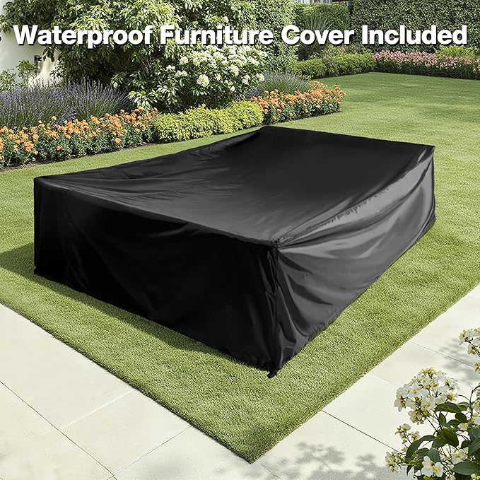 Outdoor Patio Furniture Set, 4 Pieces Metal Patio Furniture Set with Coffee Table, Modern Outdoor Conversation Seating with 6.5" Thick Cushions, Dark Grey