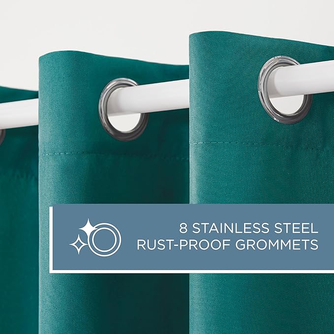TOWN & COUNTRY BASICS Cabana Solid Heavyweight Indoor Outdoor Curtains, Light Filtering Opacity with Grommet Top, Water Repellent, 2-Pack Set, 54"x120", Dark Teal