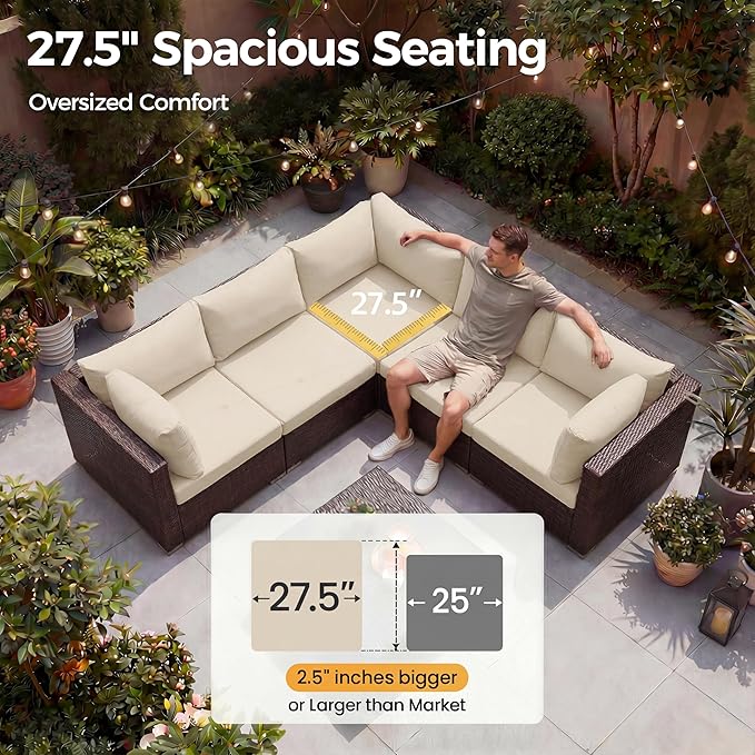NICESOUL 10 Piece Patio Furniture Sectional Set with Fire Pit Propane/Natural Gas Convertible, 29.3'' High Back Deep Wide Outdoor Couch, 9 Seater Oversized High-End Wicker Conversation Sofas, Brown
