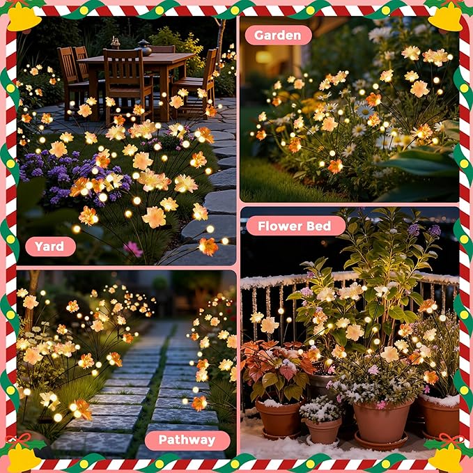 Solar Garden Lights, Warm White LED Swaying Solar Flowers Light for Outside, Waterproof Garden Decor, Outdoor Decorative Lights Yard, Patio, Pathway Decoration Gardening Gifts (2 Pack)