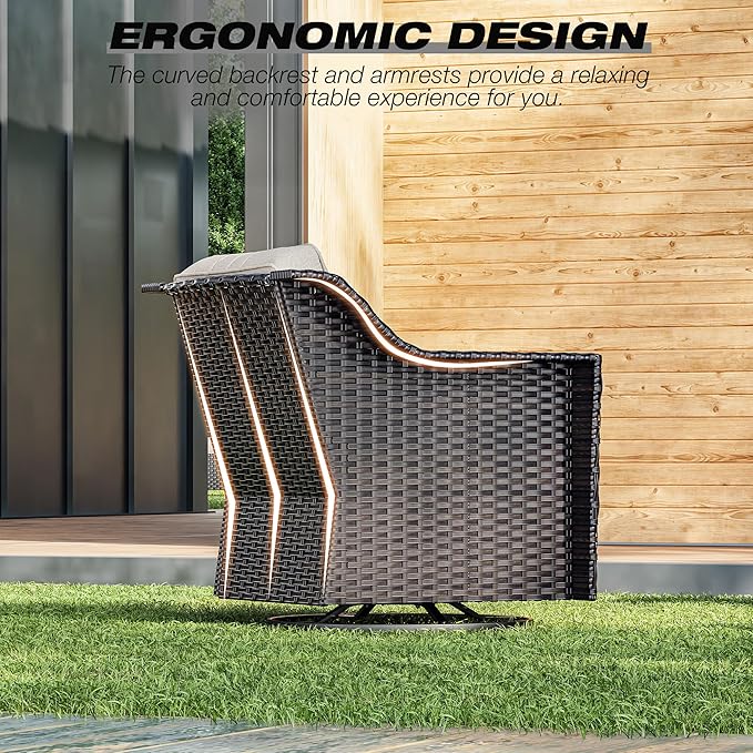 Joyside Wicker Patio Furniture Sets, 6 Pieces Upgraded Large Size Outdoor Furniture with 4 Swivel Rocking Patio Chairs, 3-Seat Sofa, Fire Table,Thick Cushions, Wide Armrest, Beige