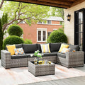 ovios 6 Pieces Patio Furniture Set, Outdoor Wicker Sectional Sofa with Glass Table Comfy Cushions, Modern Modular Deep Seat Couch Rattan Conversation Set, Black