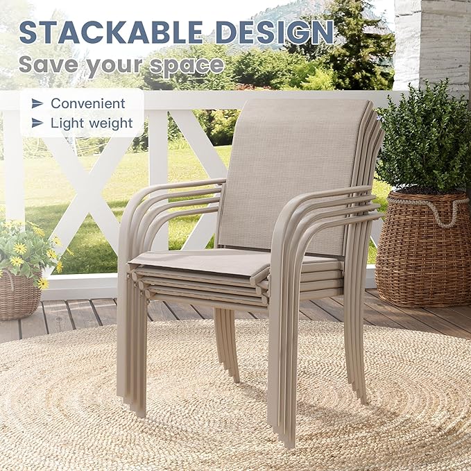 VICLLAX Patio Table and Chair Set of 10, All Weather Metal Round Outdoor Dining Furniture Set-59.9" Round Outdoor Table and Chairs, Sandshell Tabletop