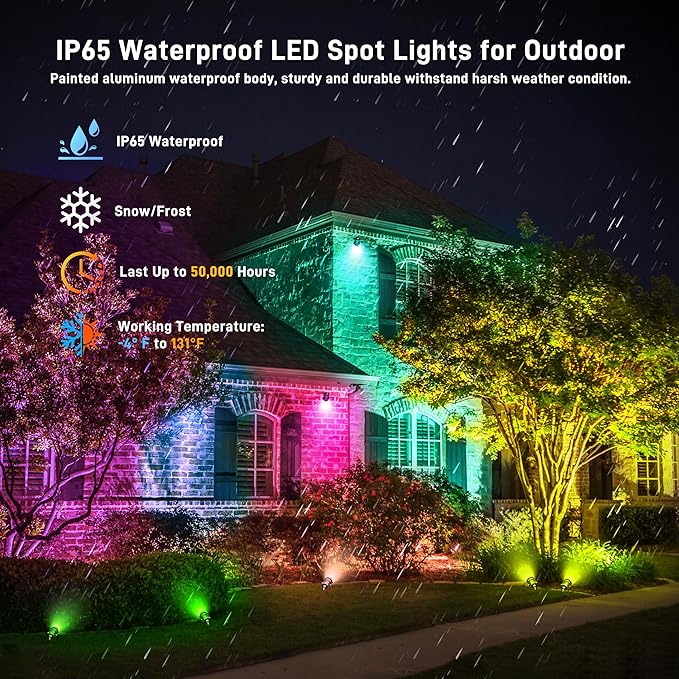 Halloween Christmas Outdoor Spotlights,12W RGBW Colors Changing Landscape Spotlight with Remote Control, IP65 Waterproof 110V LED Spotlight Indoor with US Plug for Yard Garden House (2Pack)