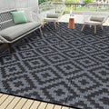 SAND MINE Waterproof Outdoor Rug 9x18 ft, Plastic Reversible Rug, Modern Area Rug, Large Floor Mat for Outdoors, RV, Patio, Backyard, Deck, Picnic, Beach, Camping, Black Grey Lattice