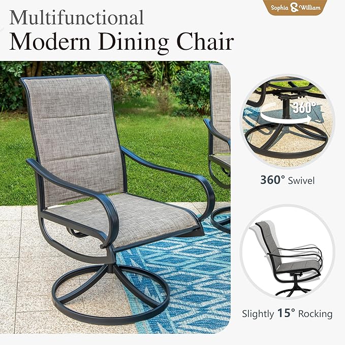 Sophia & William Patio Sets 5 Pieces Patio Dining Set for 4, Textilene Swivel Dining Chairs Padded with Round Metal Dining Table Outdoor Dining Furniture All Weather Textilene for Garden Porch