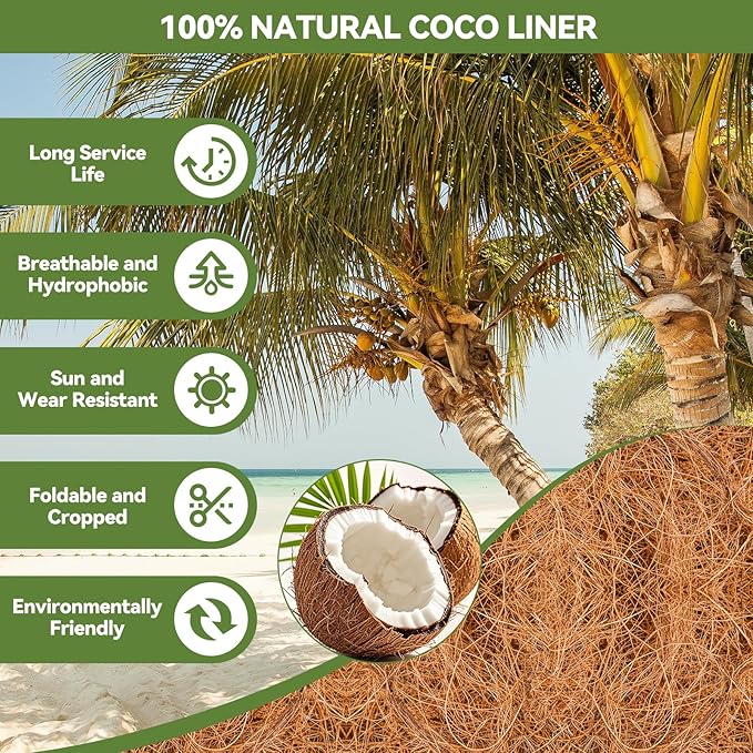 3Pcs Trough Coco Liner 24" Coco Coir Liners for Planters, Liners for Window Boxes Liners, Wall Basket Planters, Railing Hanging Baskets, Garden Planter Baskets