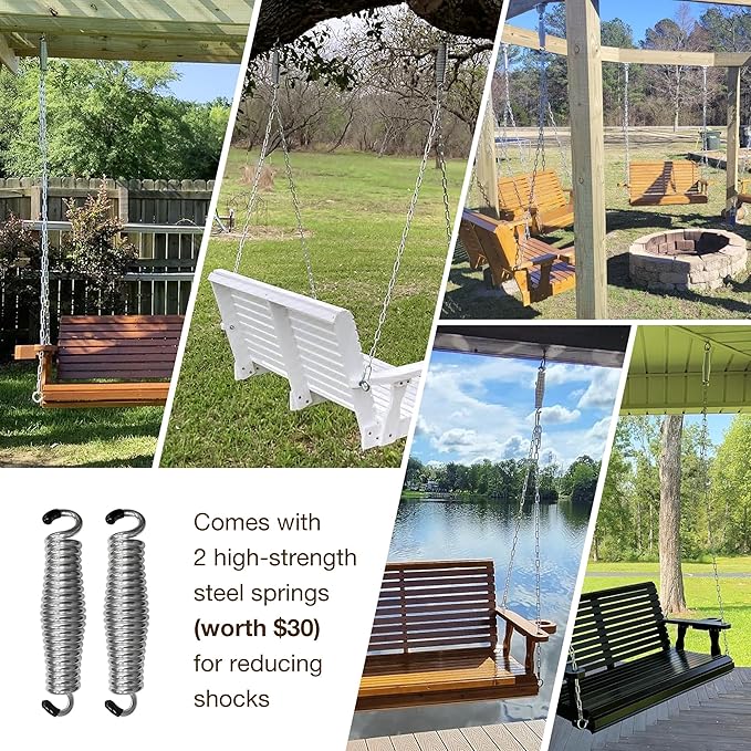 Wooden Porch Swing 2-Seater, High Backrest and Deep Seat, Bench Swing with Cupholders, Hanging Chains and 7mm Springs, Heavy Duty 880 LBS, for Outdoor Patio Garden (Deep Brown, 4 FT Extra Large)