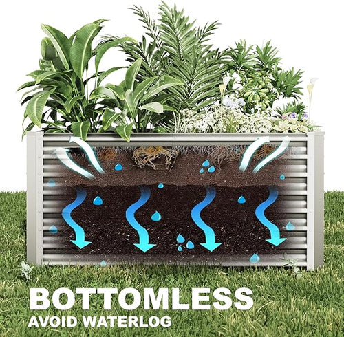 8x4x2ft Raised Garden Beds Kit, Galvanized Planter Garden Boxes Outdoor, Metal Raised Garden Beds for Vegetables,Fruits,Herb,Flower,Silver
