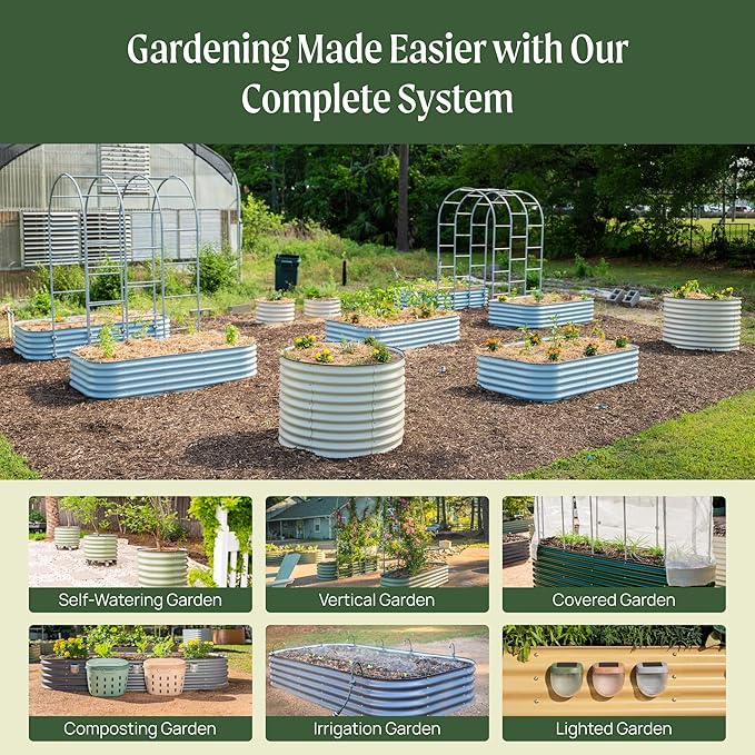 32" Extra Tall Raised Garden Bed Kits, 3.5 x 3.5 x 2.7ft Raised Planter Box Outdoor, 2 x 5 x 2.7ft Deep Root 4 in 1 Modular Metal Raised Beds for Gardening Vegetables Flowers Fruits - Sky Blue