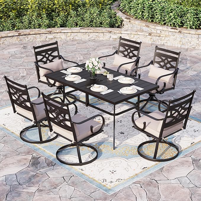 Sophia and William Swivel Patio Dining Set for 6, Outdoor Table and Chairs, Removable Seat Cushions, 59" Black Patio Dining Table