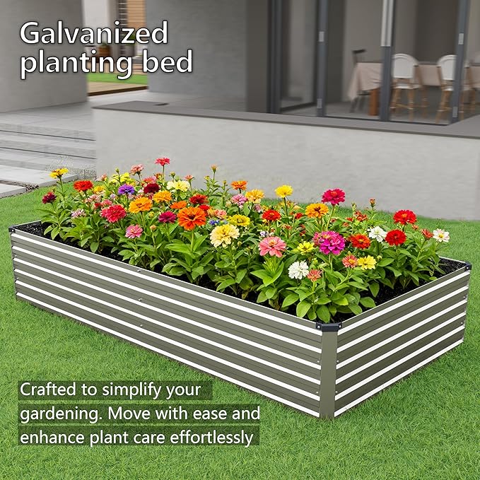 12x4x1.5FT Galvanized Raised Garden Bed,Vegetable Boxes-Rectangle Metal Flower Box,Large Planter Raised Beds Outdoor Garden for Planting,Fruit,Herb-Silver