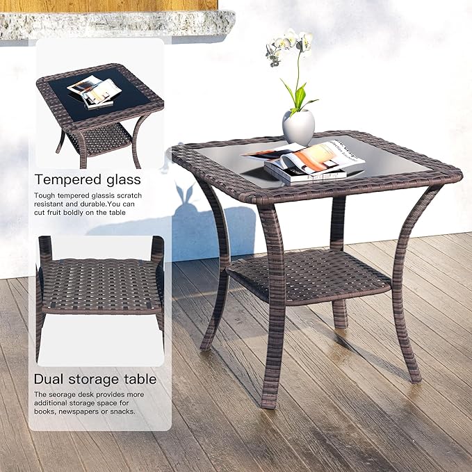 Kullavik 13 Pieces Outdoor Patio Furniture Set,PE Wicker Rattan Sectional Sofa Patio Conversation Sets with 43" 55000BTU Gas Propane Fire Pit Table,Swivel Rocking Chairs Set,Navy Blue