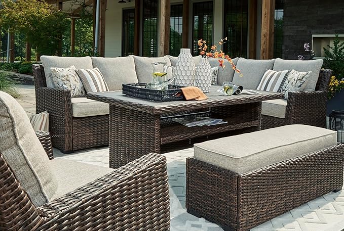 Signature Design by Ashley Brook Ranch Casual Outdoor Multi-use Table with 1 Fixed Shelf, Dark Brown & Gray