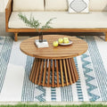 Merax Patio Outdoor Acacia Wood Round Coffee Table for Backyard, Lawn, Balcony, Teak Finish