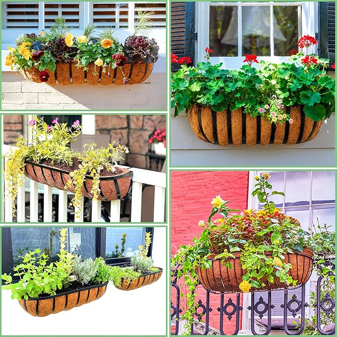 Coco Liners for Planters - 4 Pack 24 Inch Trough Coconut Liners for Planters, Window Box Coco Liners, 100% Natural Coconut Fiber Liners for Wall Hanging Basket, Window Box, Fence Baskets