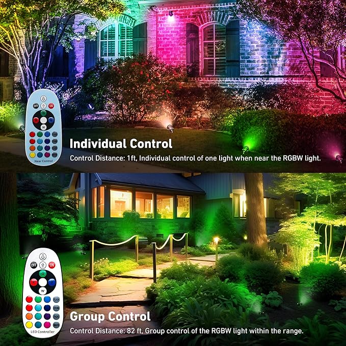 Halloween Christmas Outdoor Spotlights,12W RGBW Colors Changing Landscape Spotlight with Remote Control, IP65 Waterproof 110V Plug in LED Spotlight Outdoor with US Plug for Yard Garden House (8Pack)