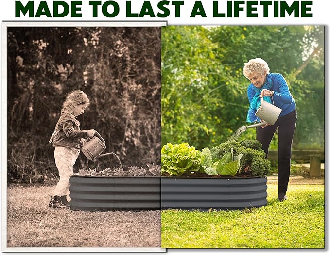 Plant & Plot Galvanized Raised Garden Beds Outdoor // 8×4×1 ft Planter Raised Beds for Gardening, Vegetables, Flowers // Large Metal Garden Box // Patented Tool-Free Design (Gray)