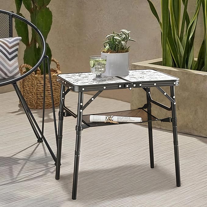 Outdoor Side Table, Portable 3 Adjustable Height Small Outdoor Folding Table, Aluminum Foldable Patio Side Tables for Outside Indoor, Plant Stand Coffee End Table for Pool, Porch,Garden, Balcony