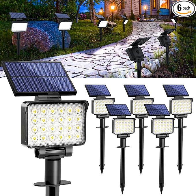 Solar Spot Lights Outdoor Waterproof for Flag, Tree, House, Garden, Yard, Landscape Spotlights for Accent Uplighting Halloween Christmas Decorations-6 Pack