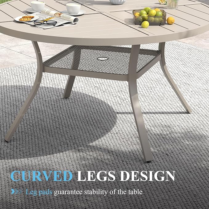 VICLLAX Patio Table and Chair Set of 6, All Weather Metal Round Outdoor Dining Furniture Set-47 Round Outdoor Table and Chairs, Sandshell Tabletop