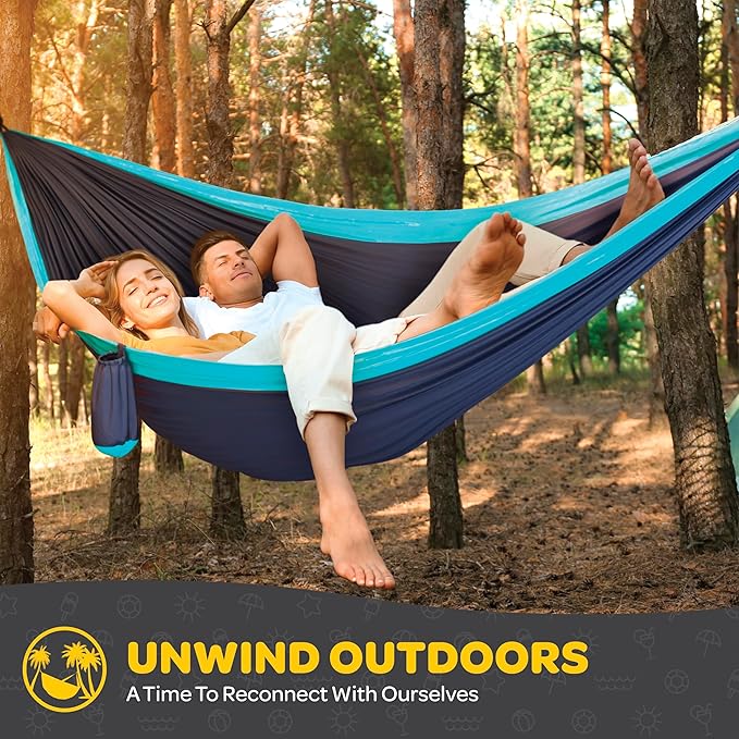 Durable Hammock 500 lb Capacity, Nylon Camping Hammock Chair - Double or Single Sizes w/Tree Straps and Attached Carry Bag - Portable for Travel/Backpacking (Large, Black with Net)