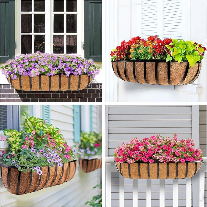 HFHOME 4PCS 24 Inch Coco Liners for planters, Horse Trough Coconut Planter Hanging Basket Liners for Window Box Hanging Trough Planter