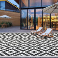 SAND MINE Waterproof Outdoor Rug 9x18 ft, Plastic Straw Rug, Modern Area Rug, Large Floor Mat, RV, Patio, Backyard, Deck, Picnic, Beach, Trailer, Camping (9' x 18', Black & White Lattice)