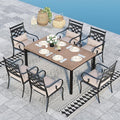 Sophia & William Outdoor Patio Dining Set for 6 | Outdoor Table and Chairs | Removable Seat Cushions | 64" Metal Tabletop with Wood Texture