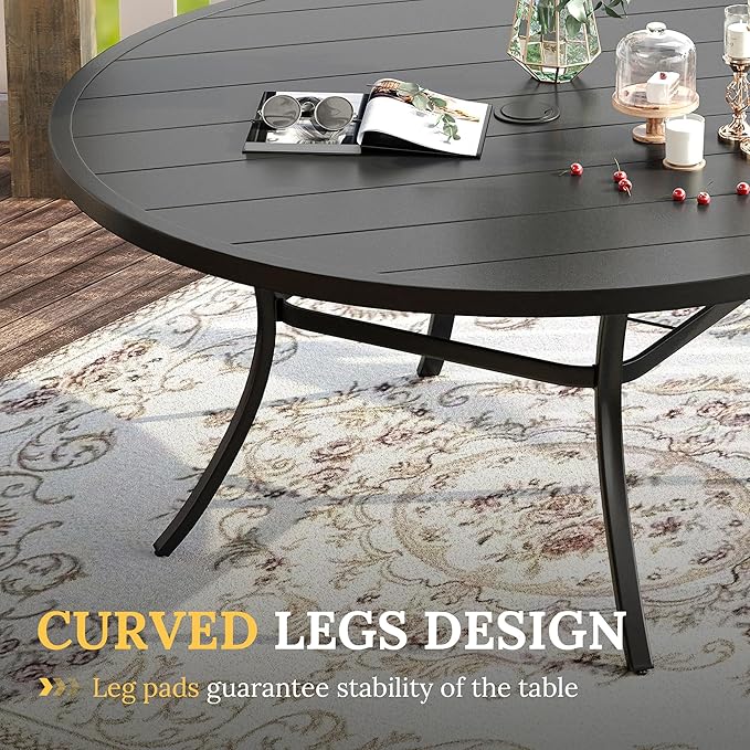 VICLLAX Patio Dining Set for 8, Outdoor Furniture Set Includes 53" Round Patio Table and 8 Patio Sling Chairs, Black Tabletop and Red Fabric