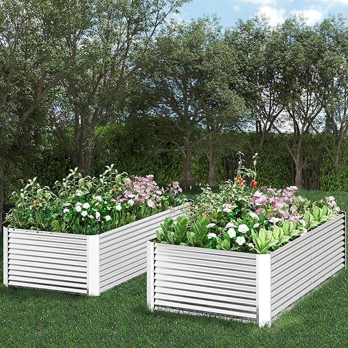 FRIZIONE 2pcs Tall 8x3ft Galvanized Raised Garden Bed Outdoor,Above Ground Garden Bed for Vegetable,Metal Raised Beds for Flower,Steel Raised Beds for Gardening