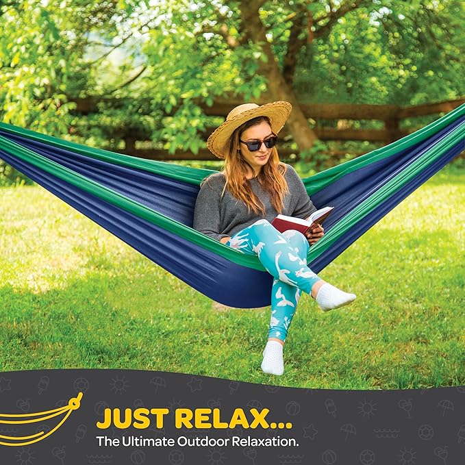 Durable Hammock 400 lb Capacity, Nylon Camping Hammock Chair - Double or Single Sizes w/Tree Straps and Attached Carry Bag - for Travel/Backpacking/Beach/Backyard (Medium, Orange & Light Grey)