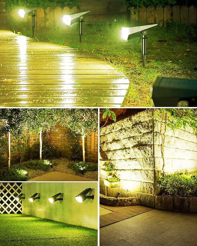 Biling Solar Spot Lights Outdoor, Bright 700 Lumen Solar Outdoor Lights IP67 Waterproof Adjustable Landscape Spotlights for House Tree Patio Pathway Yard Garden Driveway - Warm White(4 Pack)