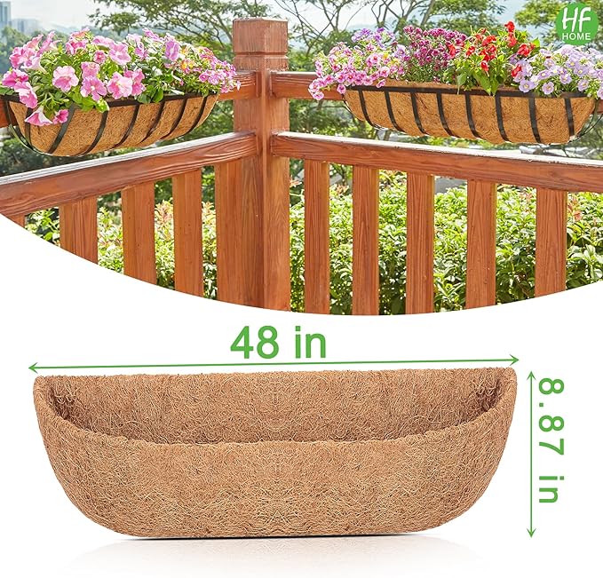 HFHOME 2PCS 48 Inch Coco Liners for planters, Horse Trough Half Moon Shape Replacement Coconut Planter Hanging Basket Liners for Window Box Hanging Trough Planter